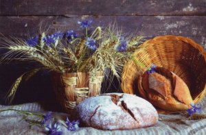 HOMEBAKED BREAD Basket Cornflowers and rye Food Russian MODERN POSTCARD