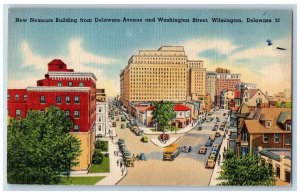 1946 New Nemours Building Two Way Road Classic Car Wilmington Delaware Postcard