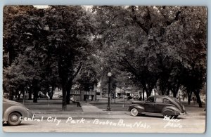 Broken Bow Nebraska NE Postcard RPPC Photo Central City Park Cars Pavilion c1940