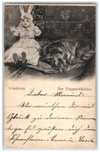 1903 Easter Doll Guard Dog Sleeping Germany Posted Antique Postcard