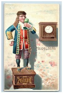Circa 1910 Perkeo Heidelberg German Postcard Clock Drinking Wine Early P2