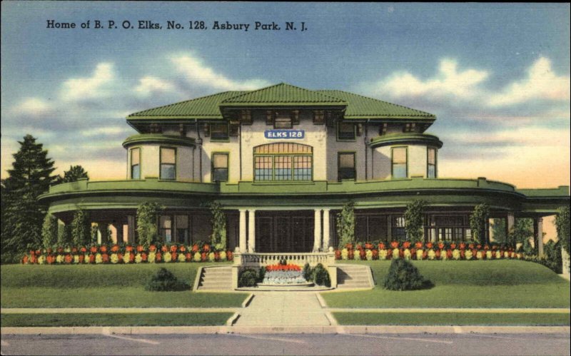 Asbury Park New Jersey NJ BPOE Elks No 128 Fraternal Linen Vintage Postcard