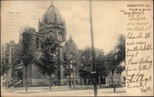 Decatur Illinois IL First Methodist Church Pre-1910 Vintage Postcard