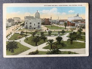 City Park & Ball High School Galveston TX Litho Postcard H1312082150