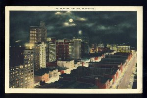Dallas, Texas/TX Postcard,  Stunning View Of City Skyline Under Moonlight, 1930!