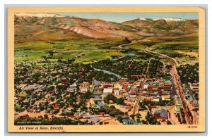 Vintage 1943 Postcard Aerial View of Downtown & Mountains Reno Nevada