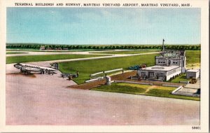 Vintage Postcard Terminal Buildings Runway Martha's Vineyard Airport KO5