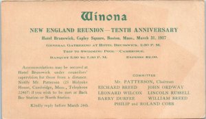 1912 Winona 10th Anniversary Hotel Brunswick Boston MA Advertising Postcard