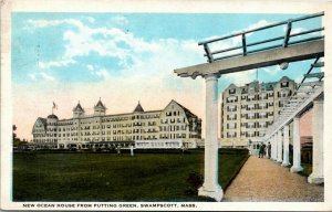 Postcard MA Swampscott New Ocean House from Putting Green Flag Cancel 1924 H19