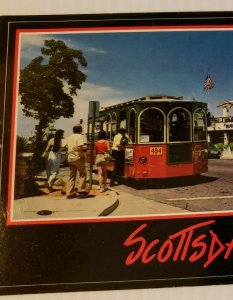 Vintage Postcard Scottsdale Arizona trolley shopping district old auto cars 1987