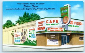 CARSON CITY, NV ~ Roadside SILVER SPUR CASINO Coffee Shop 1950s-60s Postcard