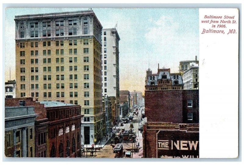 c1905's Baltimore Street West From North Street 1906 Baltimore Maryland Postcard