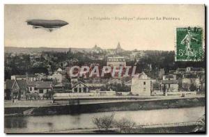 Old Postcard Jet Aviation Zeppelin airship hovering Republic of Nogent