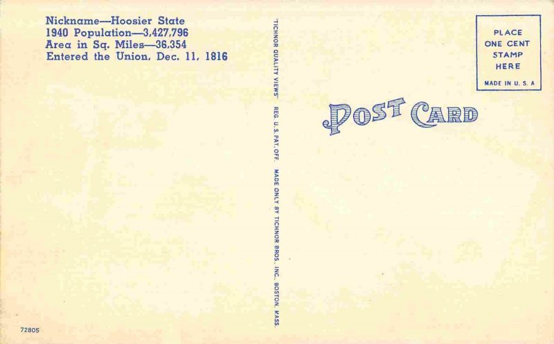 Greetings From Indiana Large Letter linen postcard