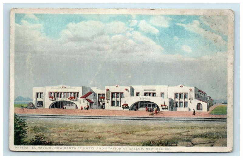 El Navajo New Santa Fe Hotel & Station Gallup New Mexico NM Postcard Fred Harvey