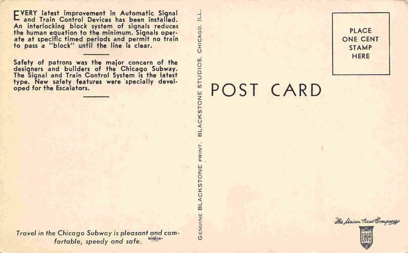 Chicago Subway Downtown Train at Platform Station Illinois 1940s postcard