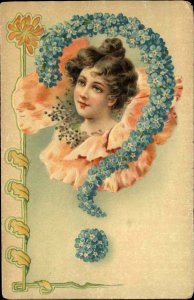 Punctuation Typography Beautiful Woman in Question Mark Art Nouveau Postcard #1