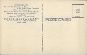 San Francisco CA Paris Restaurant Linen Advertising Postcard