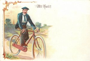 Postcard C-1900 All Heil Germany Bicycle cycling artist undivided 23-12759