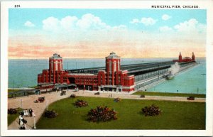 Postcard IL Chicago Municipal Pier Old Cars Steamer Streetcar 1920s J6