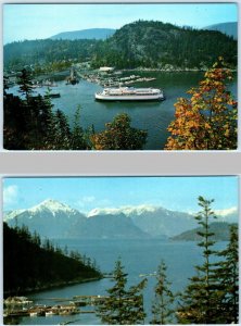 2 Postcards WEST VANCOUVER, B.C. Canada  HORSESHOE BAY Birdseye Cruise Ship