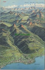 Switzerland Postcard - Mountain Map - Lac Leman - Clarens / Montreux RS25618