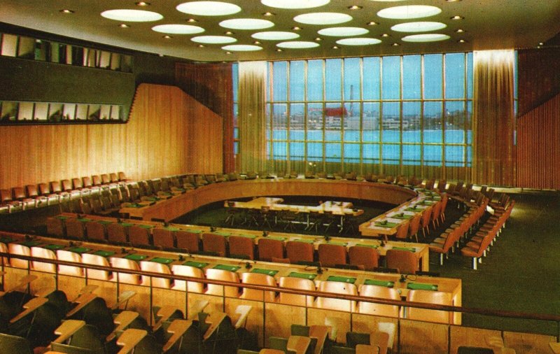 Vintage Postcard United Nations Headquarter Economic and Social Council Chamber