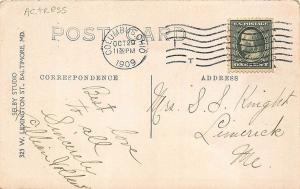 Lillian Volkman Actress Autographed RPPC Postcard to Limerick ME 1909