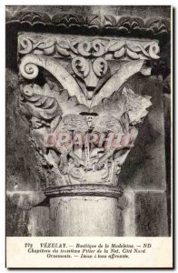 Postcard Old Vezelay Basilica Madeleine Capital Decorations Two lions faced