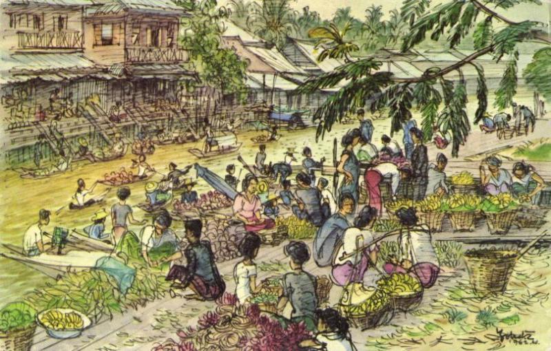 thailand, THONBURI, Fruit Market (1962) N. Yokota