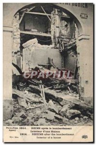 Old Postcard Militaria Reims after the bombing of a house Interior
