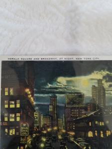 Antique Postcard entitled, Herald Square and Broadway at Night, New York City