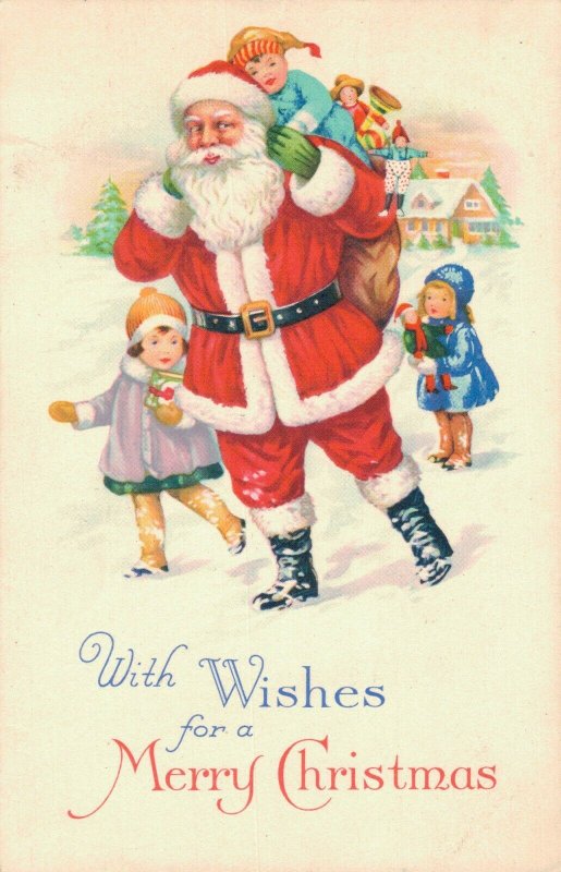 Christmas - With Wishes for a Merry Christmas Santa Claus - Postcard - 03.75