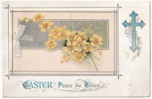 Easter Peace Be Thine, Flowers, Antique 1910 Embossed BB London Booklet Postcard