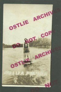 RPPC c1910 WATER SKIING Aqua Planing Boogie Board Boarding FIRST WATER SKIER?