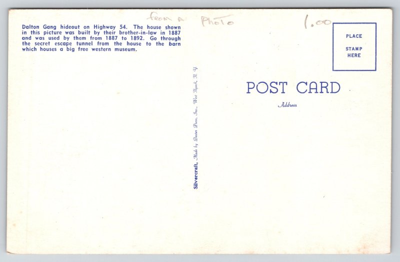 Meade Kansas~Dalton Hideout & Museum B&W~Vintage Postcard