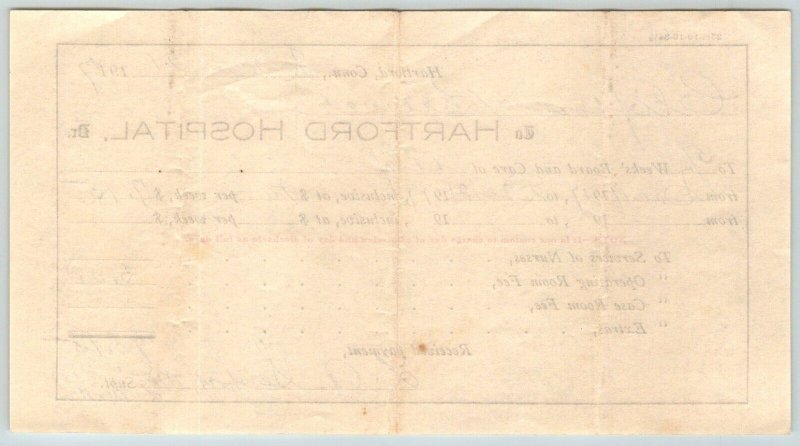 1917  Hartford  Hospital  Connecticut  Receipt 10 x 4