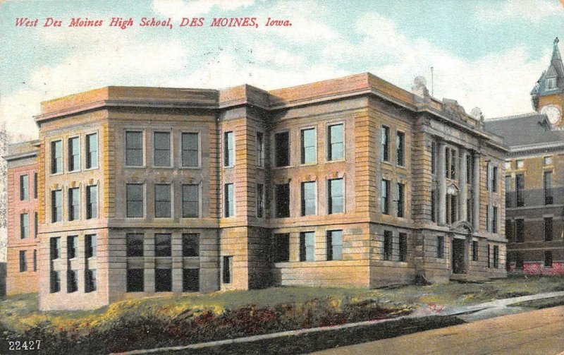 DES MOINES, Iowa IA    WEST DES MOINES HIGH SCHOOL   1907 Vintage Postcard