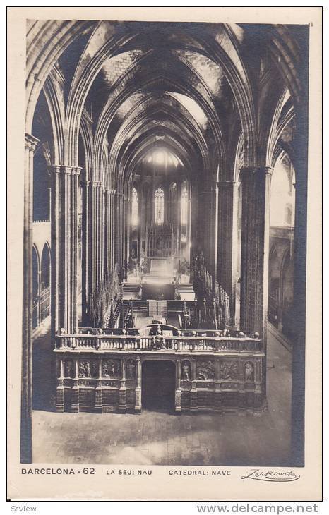 RP, Interior, Catedral: Nave, Barcelona (Catalonia), Spain, 1920-1940s