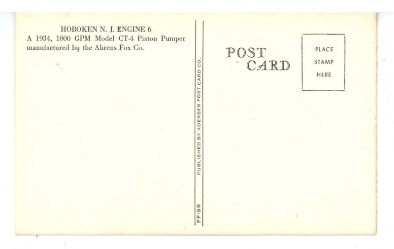 NJ - Hoboken. Fire Department, Engine 6 Piston Pumper