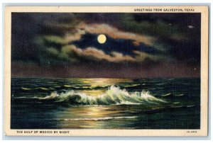 1938 Greetings From Galveston Gulf Of Mexico At Night Texas TX Posted Postcard