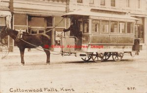 KS, Cottonwood Falls, Kansas, RPPC, Horsedrawn Street Car Trolley