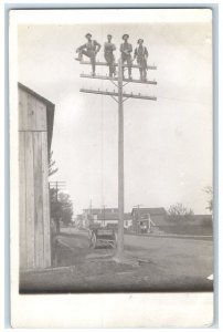 c1910's  Michigan Telephone Co. Power Pole Occupational MI RPPC Photo Postcard 