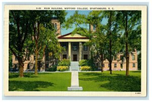 1942 Main Building Wofford College Spartanburg South Carolina SC Postcard 