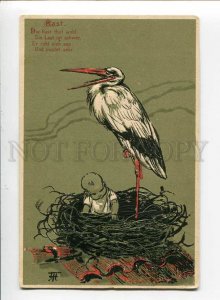 3070353 BABY in Nest w/ STORK Vintage Embossed PC