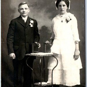 c1910s Church Confirmation RPPC Young Man Lady Girl Boy Real Photo PC A171