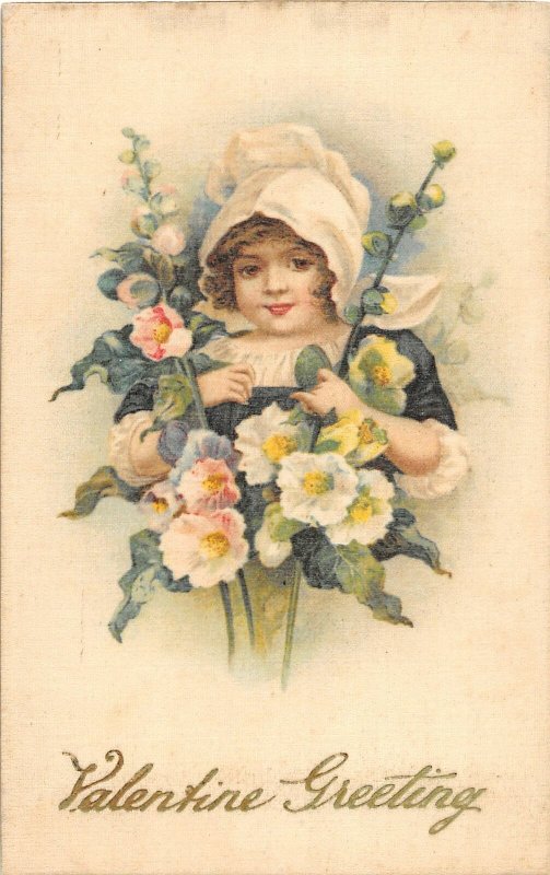 F99/ Valentine's Day Love Holiday Postcard c1910 SILK Pretty Girl 25