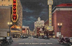 Broadway Paramount Theaters Portland Oregon linen postcard