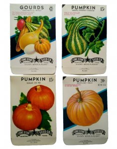 Halloween Gourds Pumpkins Seed Packs EMPTY Vintage Lot Of 4 Gourds Sugar Green