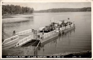 AR Lake Norfolk Henderson Ferry Old Automobiles Arkansas RPPC Postcard Y16